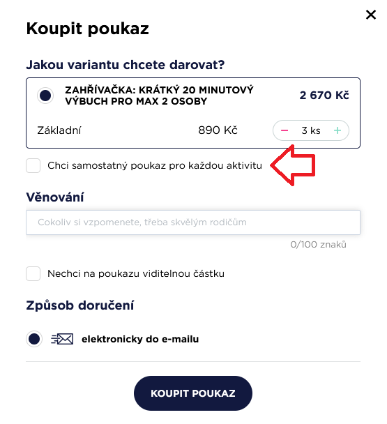 Rozdělení poukazů při nákupu